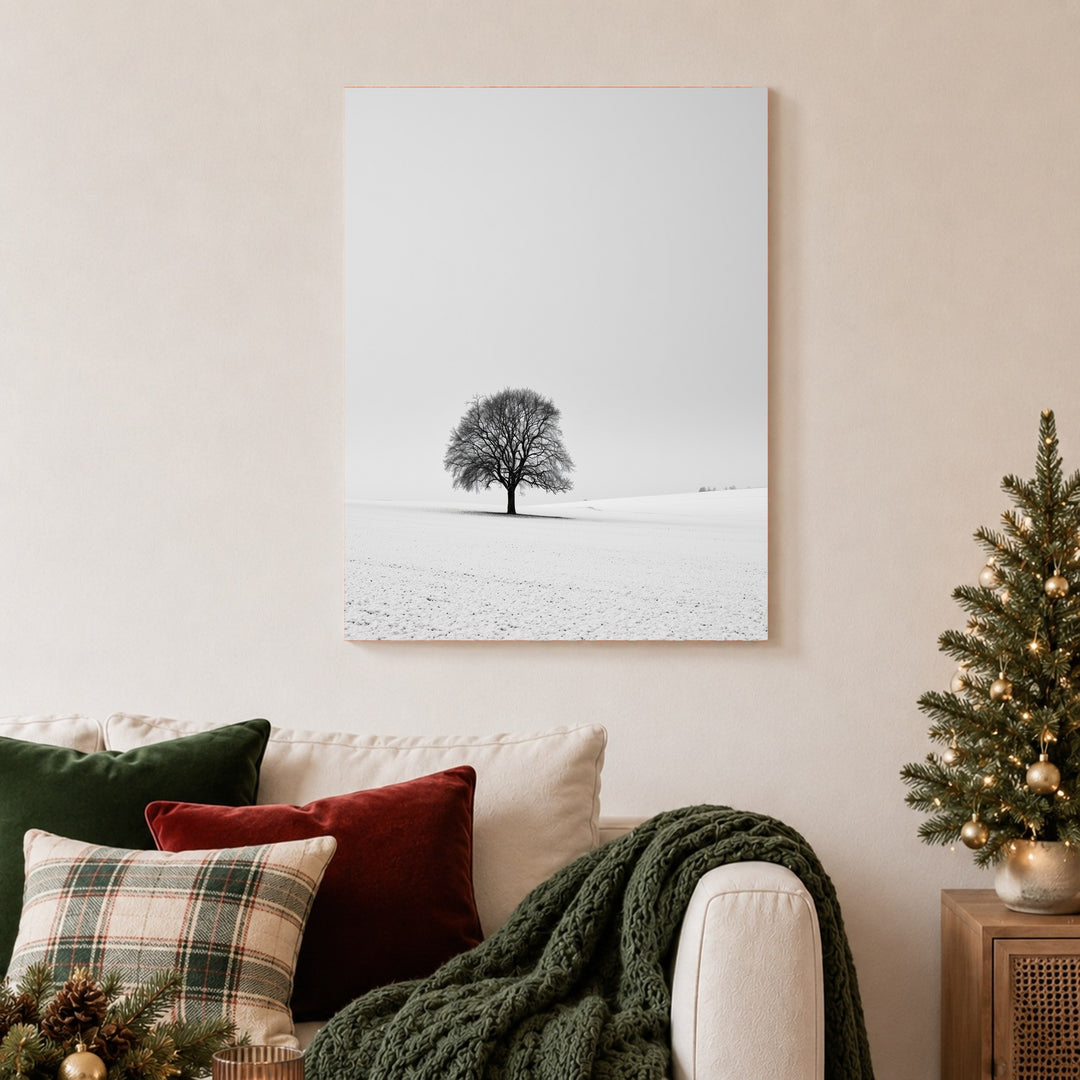 Einsamer Baum im Schnee Leinwandbild – Ohne Rahmen – Produktfoto