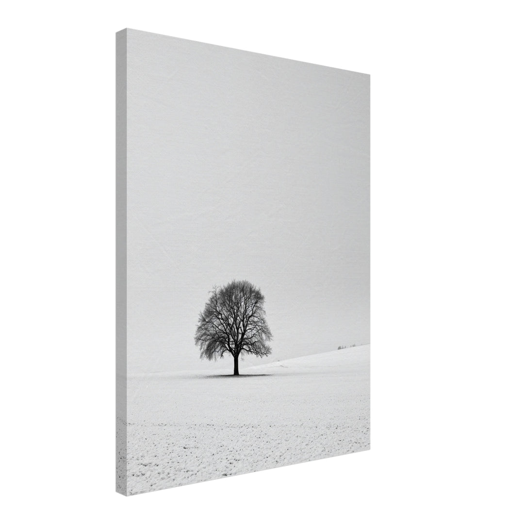 Einsamer Baum im Schnee Leinwandbild – Schräge Ansicht – Produktfoto