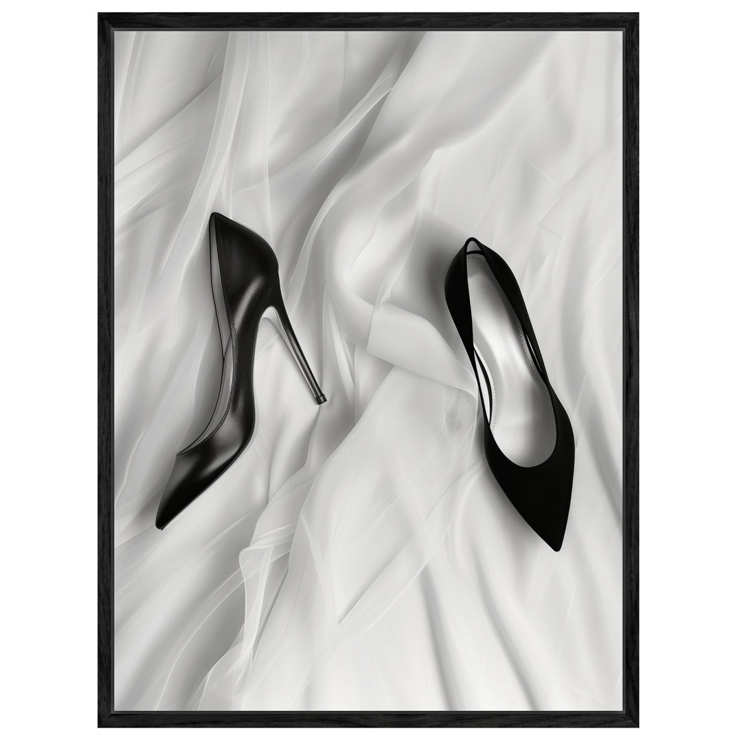 Schwarze High Heels Leinwand schwarz weiß – Leinwand auf Holzrahmen – Ansicht 4