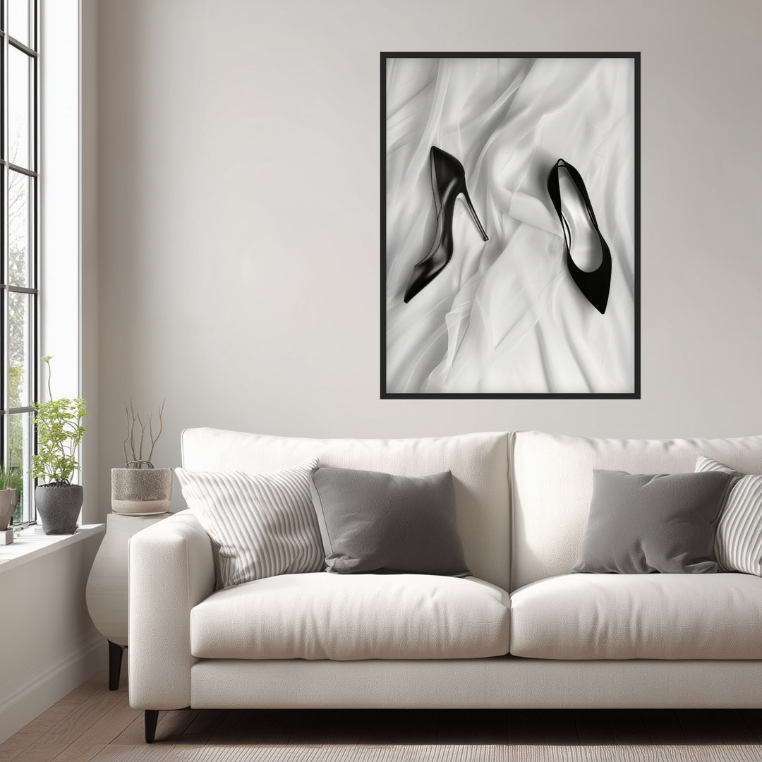 Schwarze High Heels Poster schwarz weiß – mattes Kunstdruck-Papier – Ansicht 2