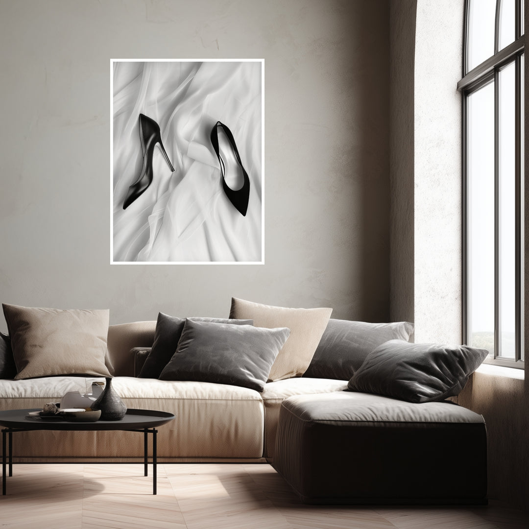 Schwarze High Heels Poster schwarz weiß – mattes Kunstdruck-Papier – Ansicht 4