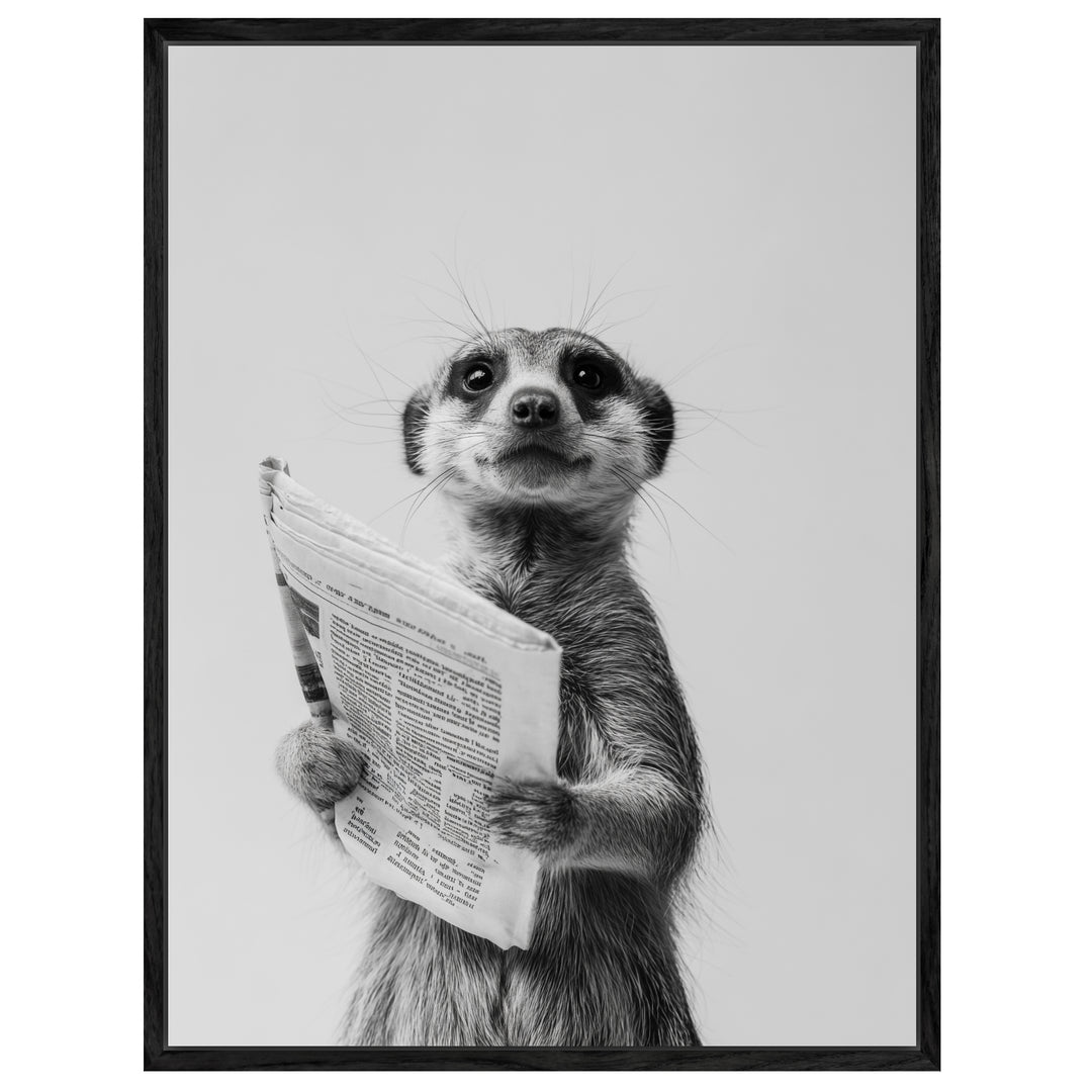 Erdmännchen mit Zeitung Leinwandbild abstrakt – Leinwand auf Holzrahmen – Ansicht 4