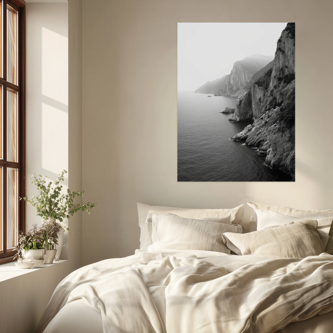 Felsküste Leinwandbild schwarz weiß – Leinwand auf Holzrahmen – Ansicht 4