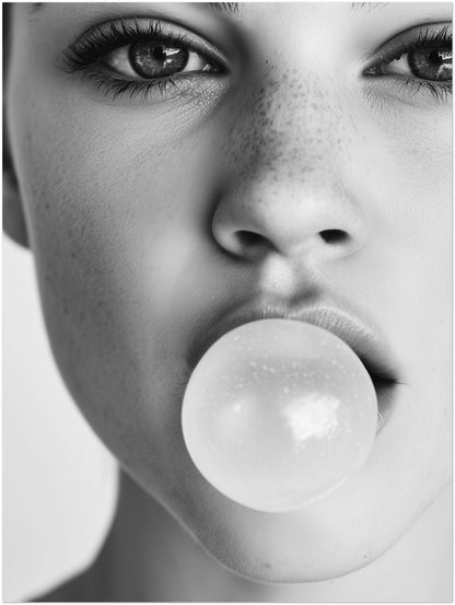 Frau mit Kaugummiblase Poster