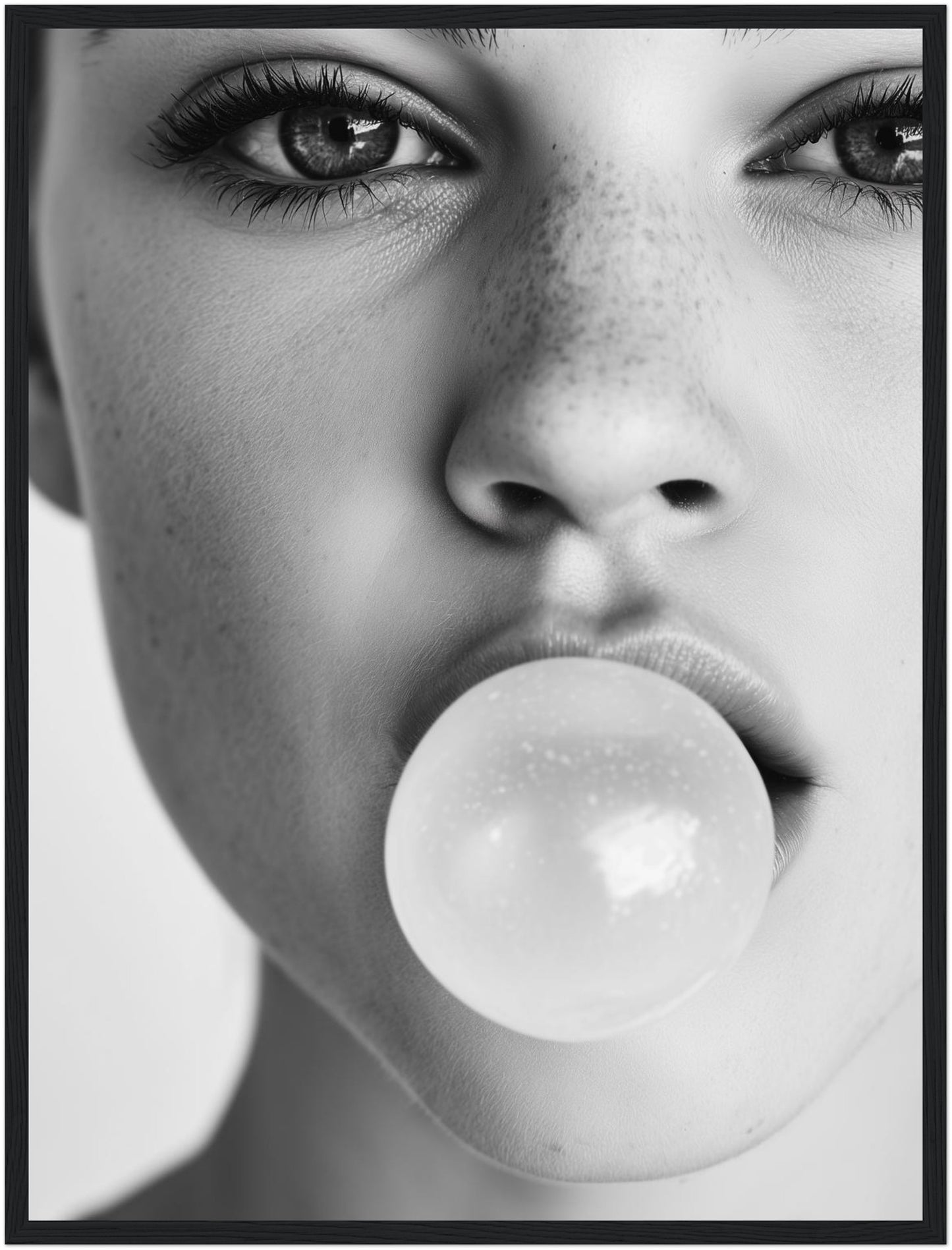 Frau mit Kaugummiblase Poster