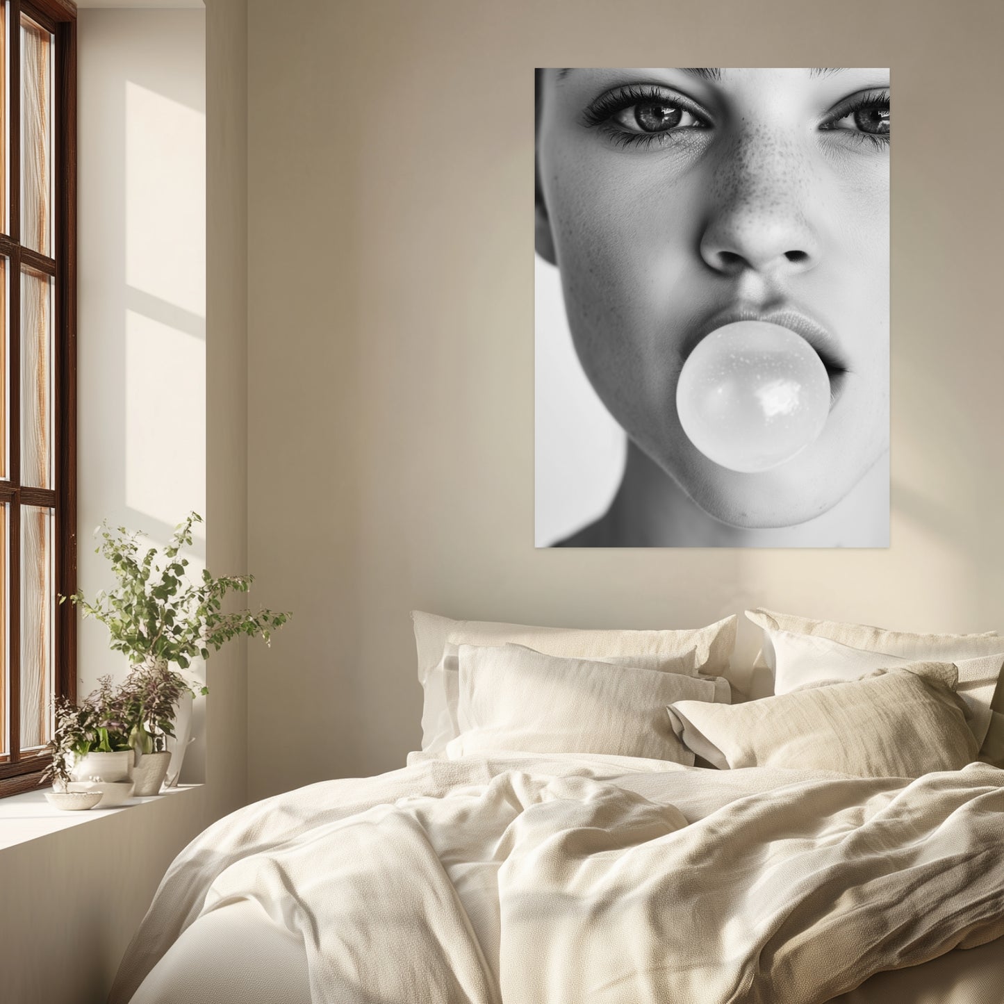 Frau mit Kaugummiblase Poster