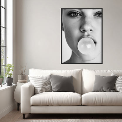 Frau mit Kaugummiblase Poster