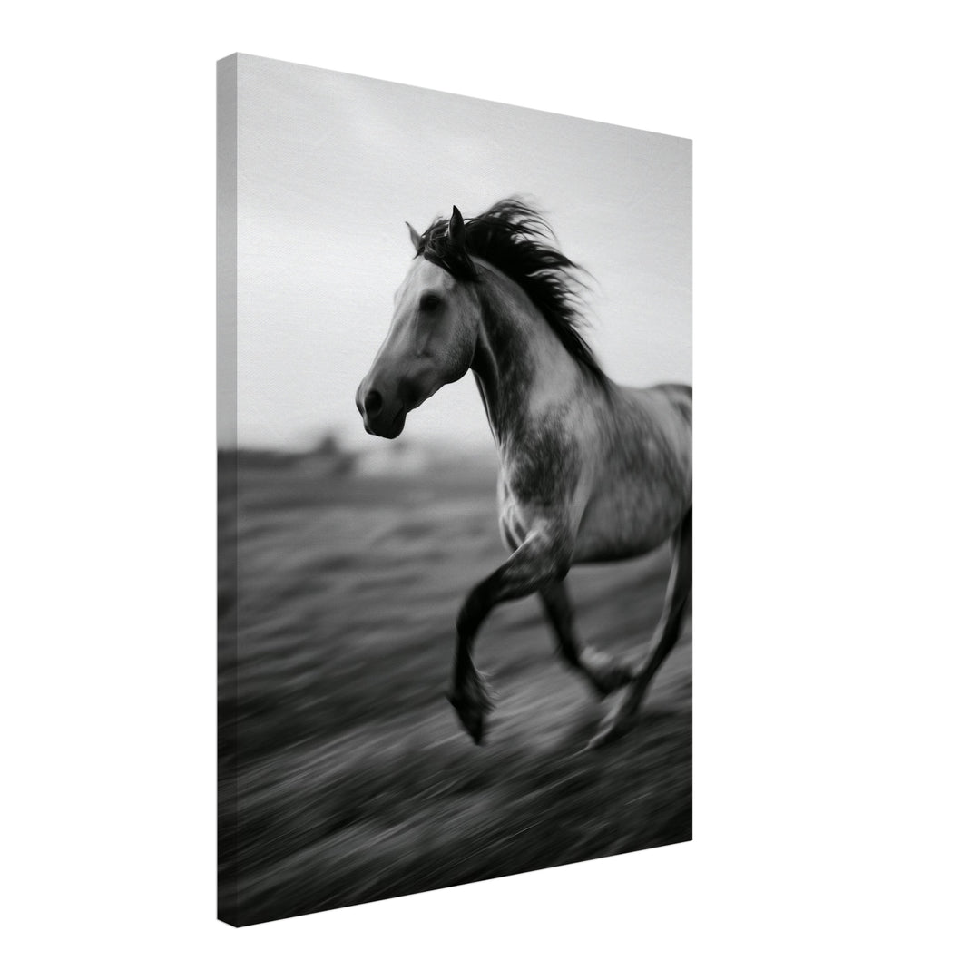 Galoppierendes Pferd im Wind Leinwandbild – Schräge Ansicht – Produktfoto