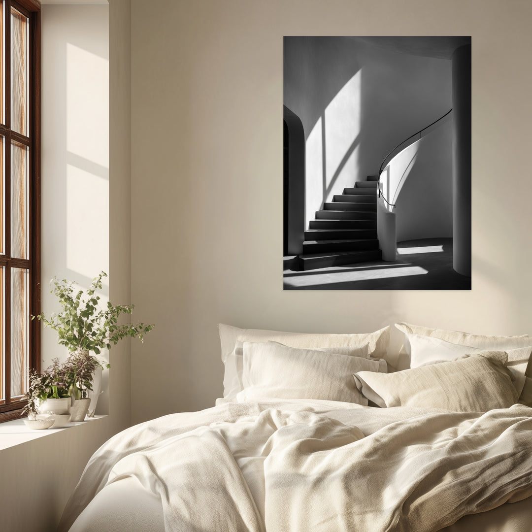 Geschwungene Treppe Licht Leinwandbild abstrakt – Leinwand auf Holzrahmen – Ansicht 3