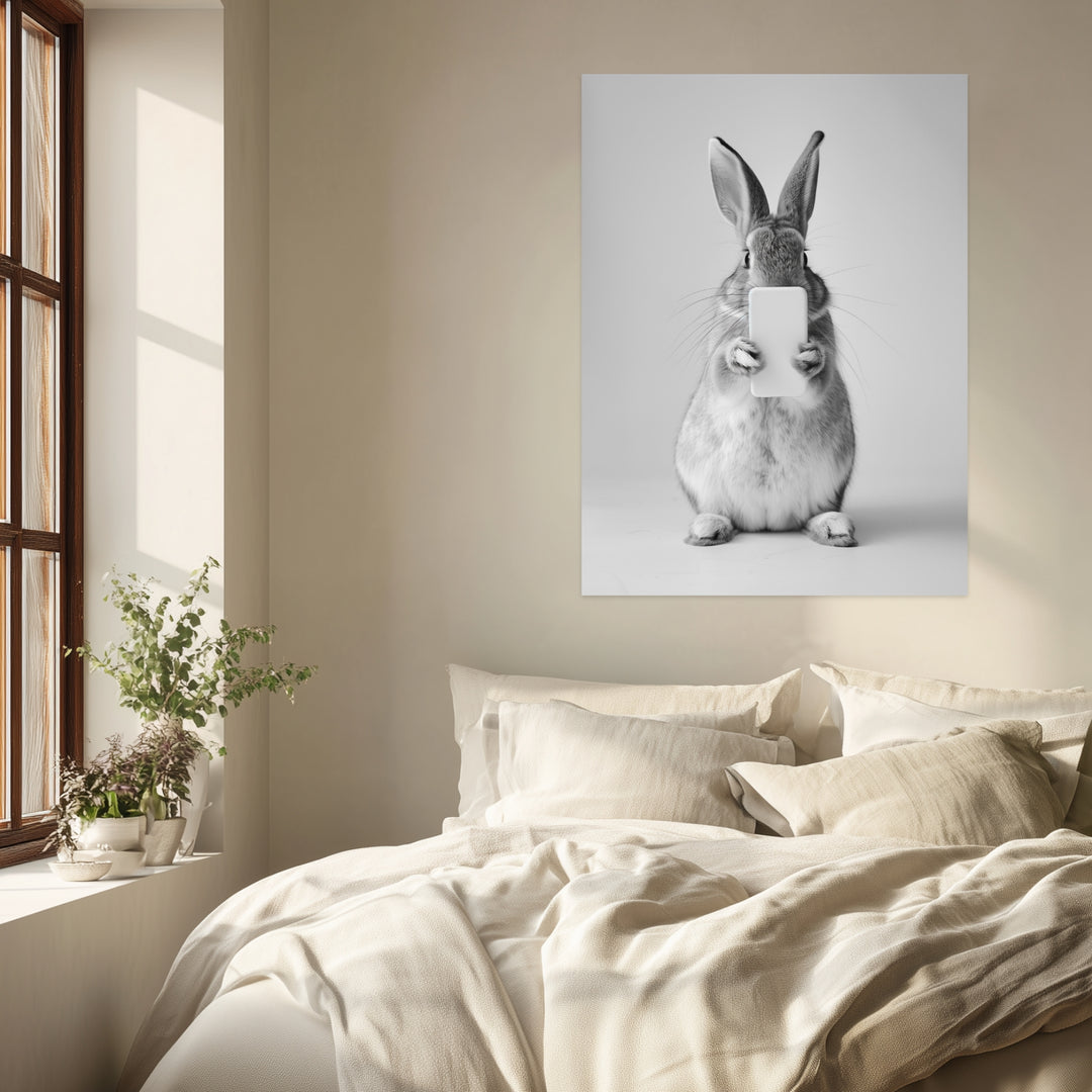Hase Handy Leinwand schwarz weiß – Leinwand auf Holzrahmen – Ansicht 4
