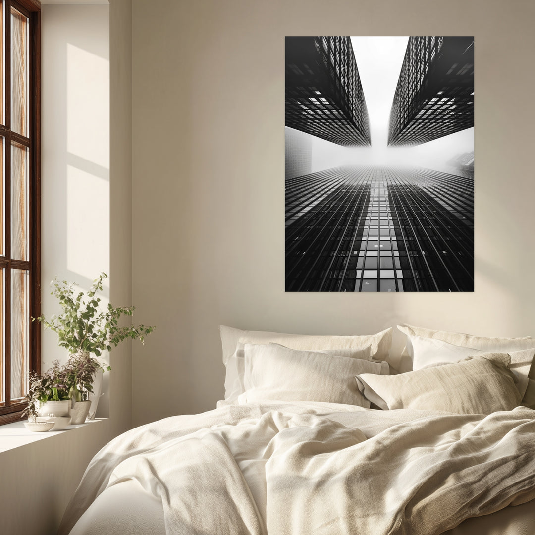 Hochhäuser im Nebel Leinwandbild abstrakt – Leinwand auf Holzrahmen – Ansicht 3