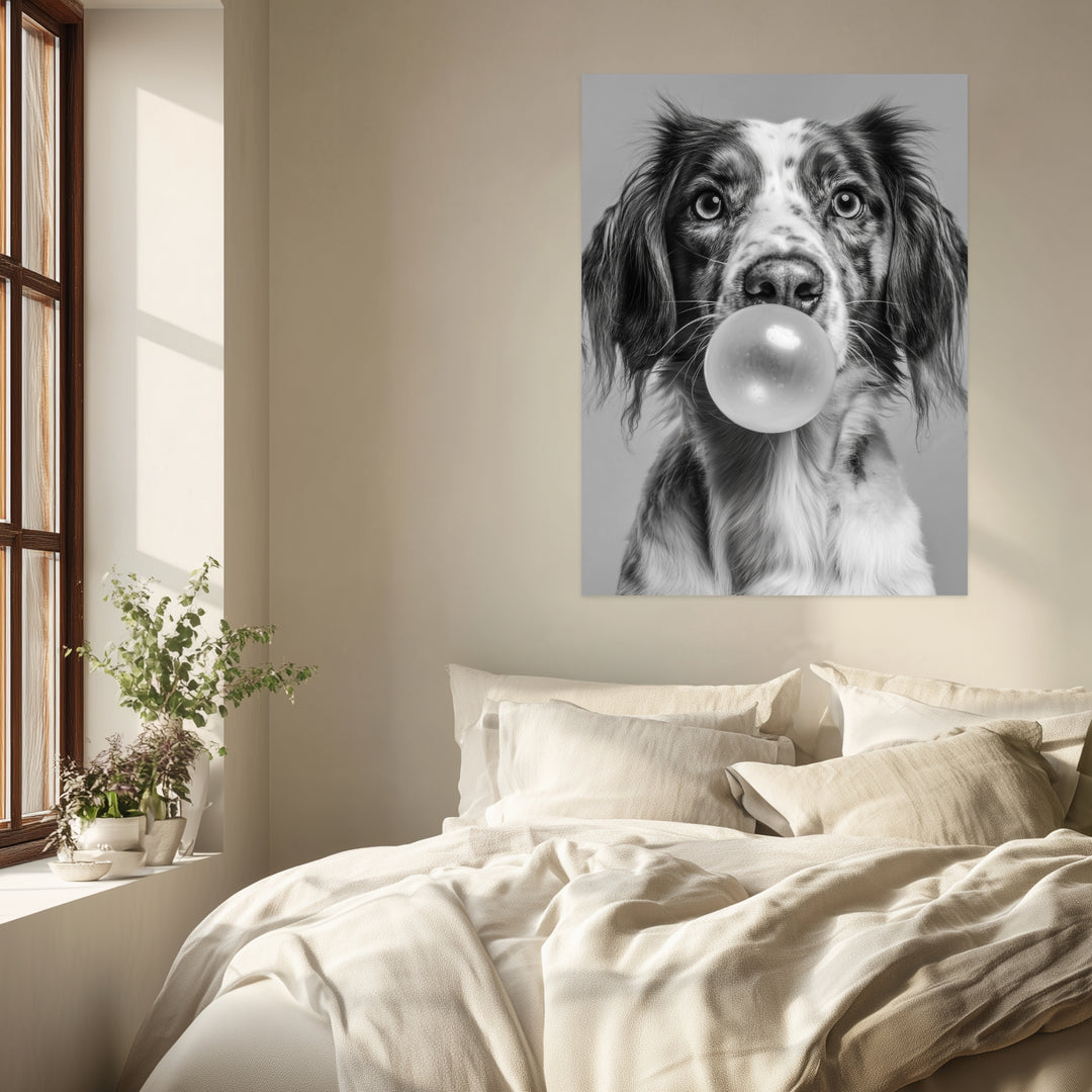 Hund mit Kaugummiblase Leinwandbild abstrakt – Leinwand auf Holzrahmen – Ansicht 3