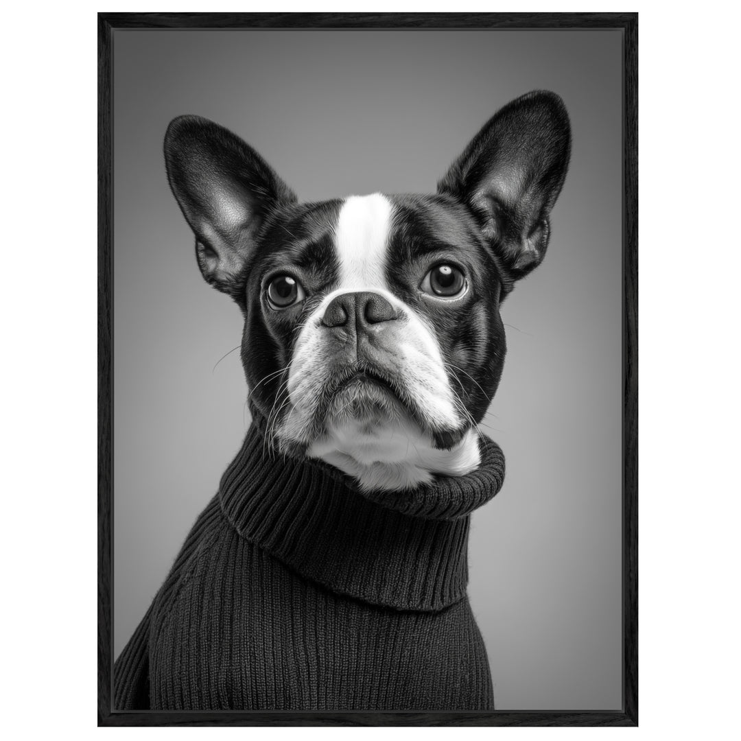 Hund mit Pullover Leinwandbild abstrakt – Leinwand auf Holzrahmen – Ansicht 4