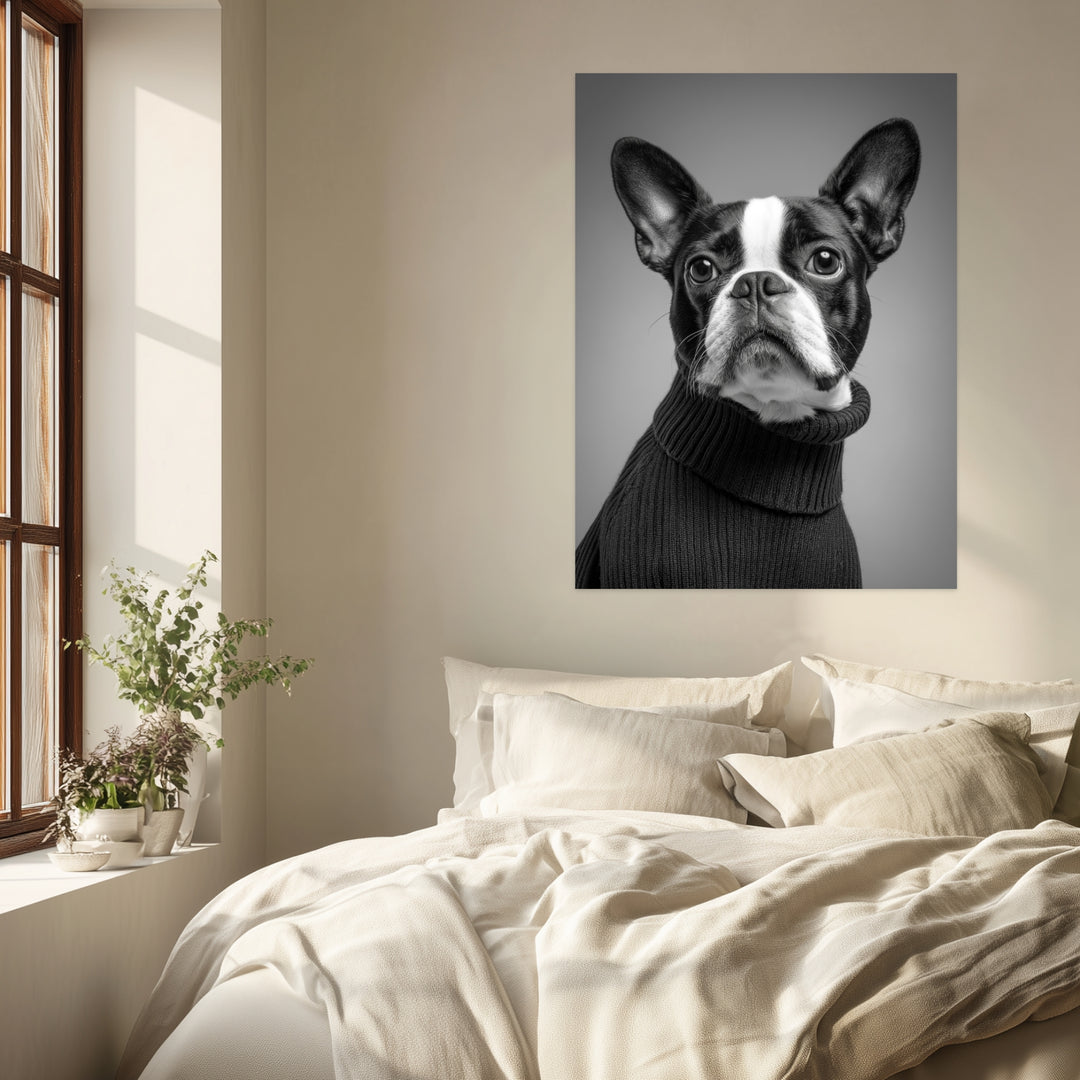 Hund mit Pullover Leinwandbild abstrakt – Leinwand auf Holzrahmen – Ansicht 3