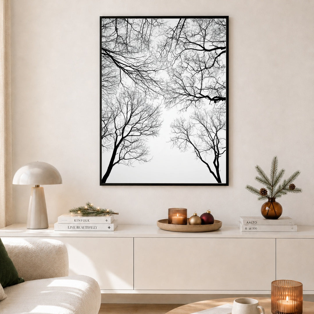 Kahle Äste im Winter Poster – Schwarzer Rahmen – Produktfoto