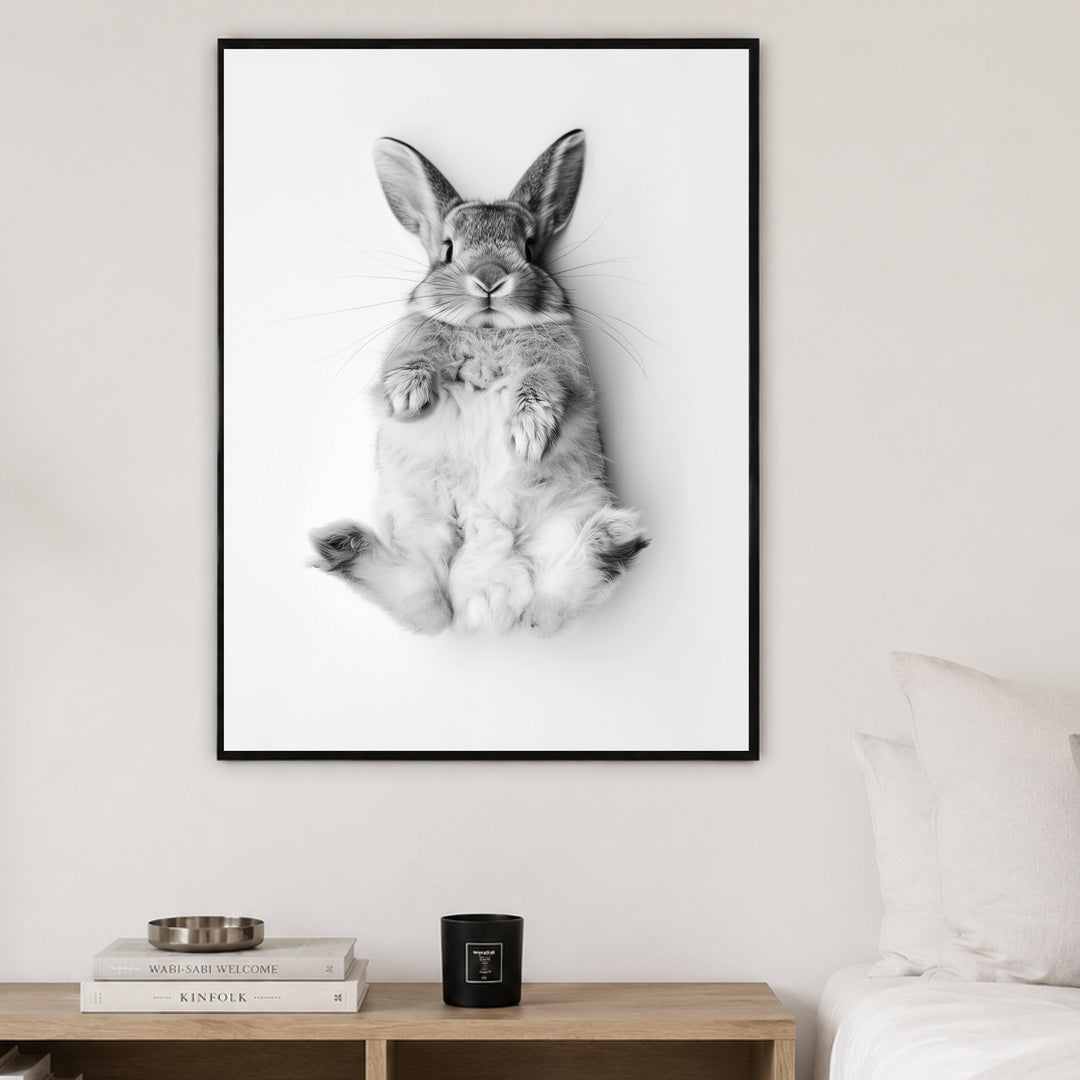 Kaninchen Schwarz Weiss Poster – Schwarzer Rahmen – Produktfoto