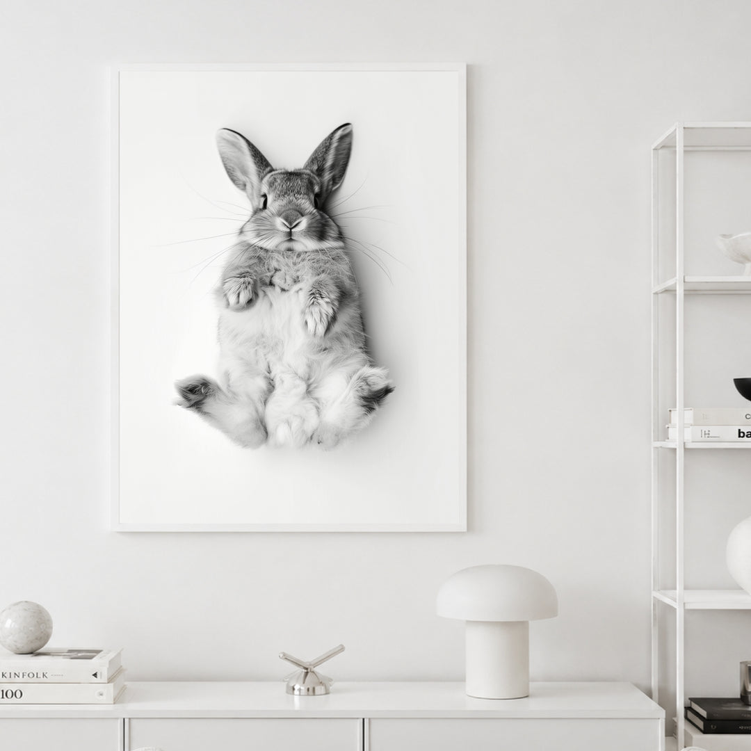 Kaninchen Schwarz Weiss Poster – Weißer Rahmen – Produktfoto