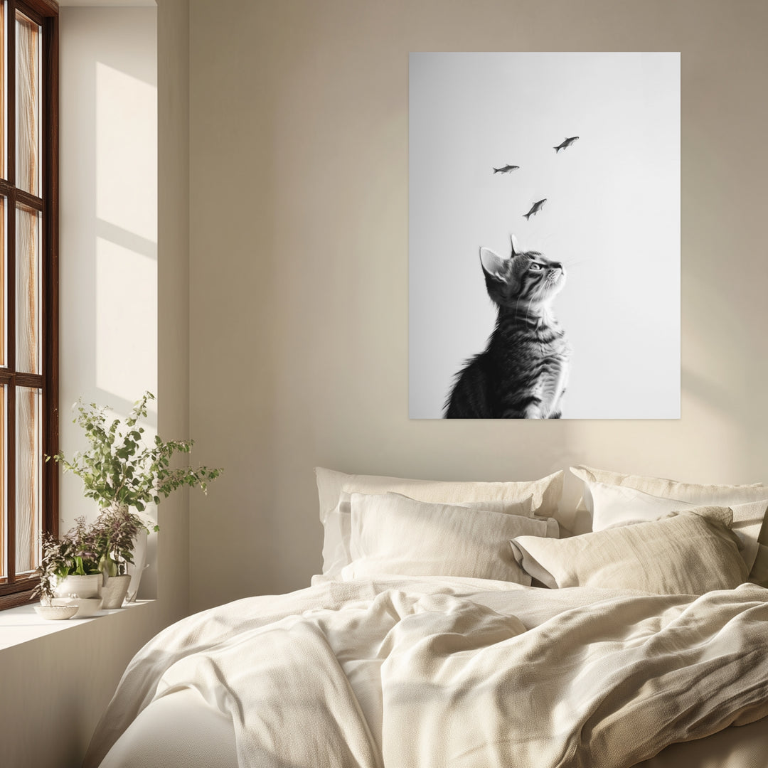 Katze Fische Poster schwarz weiß – mattes Kunstdruck-Papier – Ansicht 4
