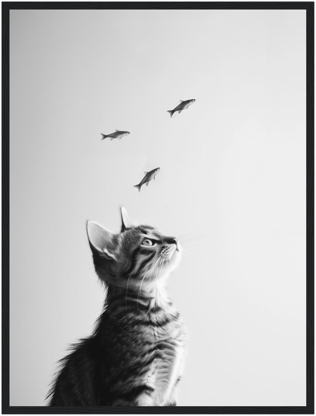Katze Fische Poster schwarz weiß – mattes Kunstdruck-Papier – Ansicht 2