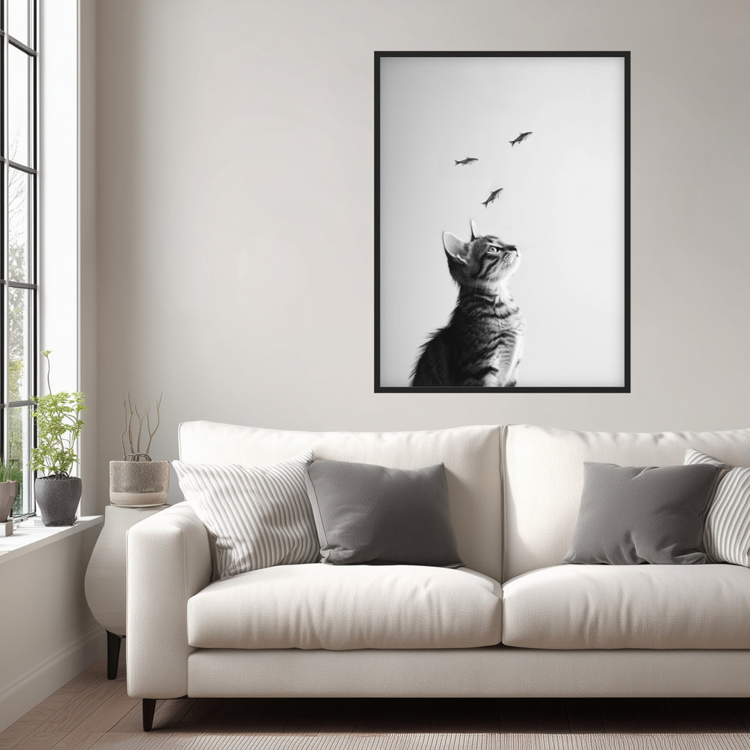 Katze Fische Poster schwarz weiß – mattes Kunstdruck-Papier – Ansicht 5