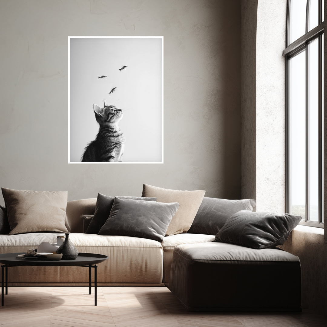 Katze Fische Poster schwarz weiß – mattes Kunstdruck-Papier – Ansicht 6