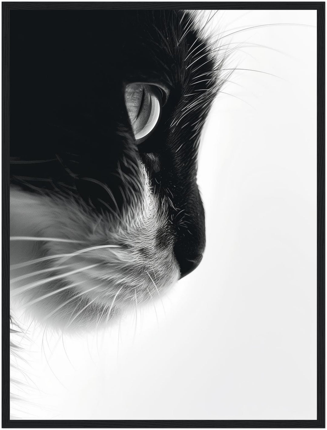 Katzenprofil Schwarz Weiss Poster – Schwarzer Rahmen – Produktfoto