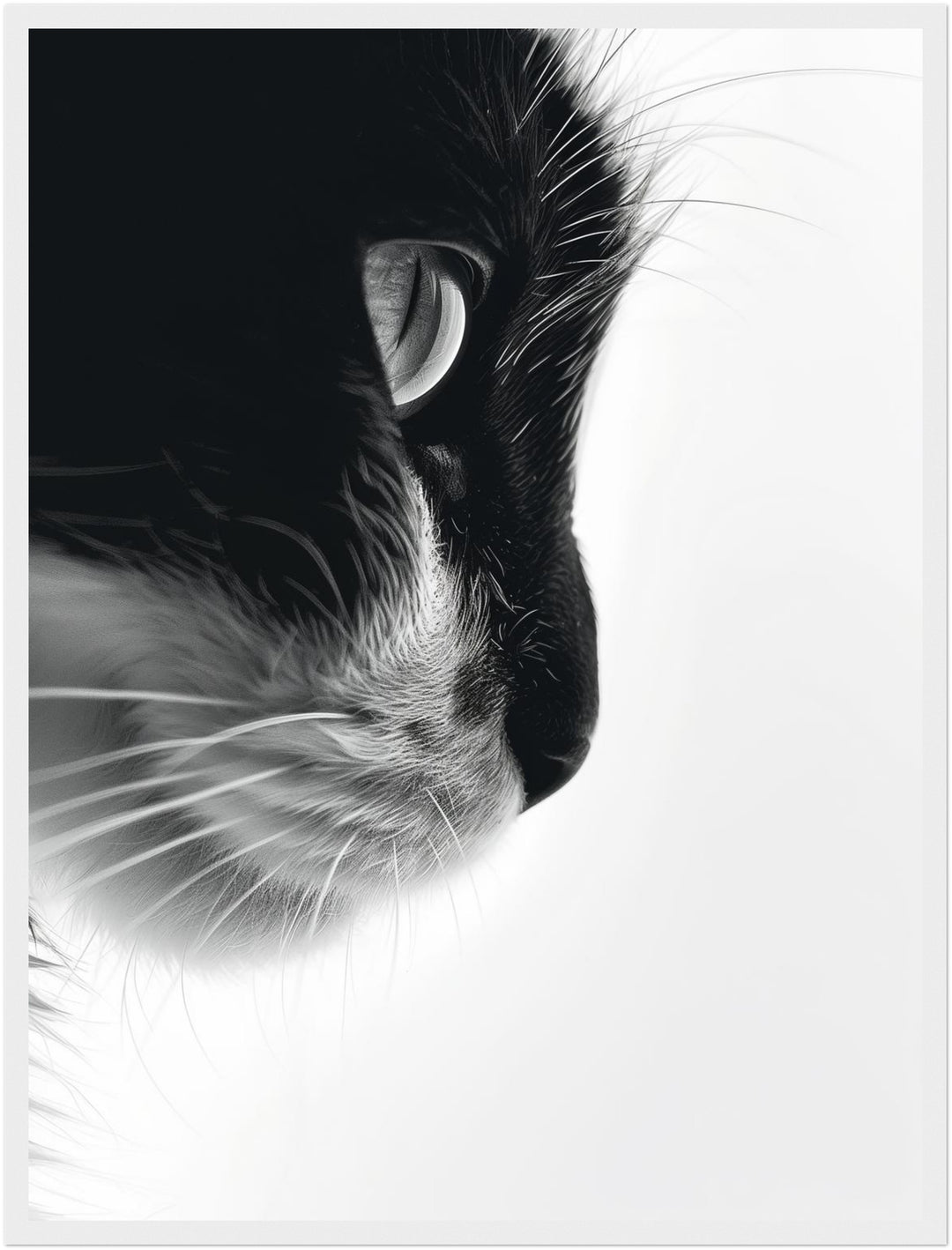Katzenprofil Schwarz Weiss Poster – Weißer Rahmen – Produktfoto