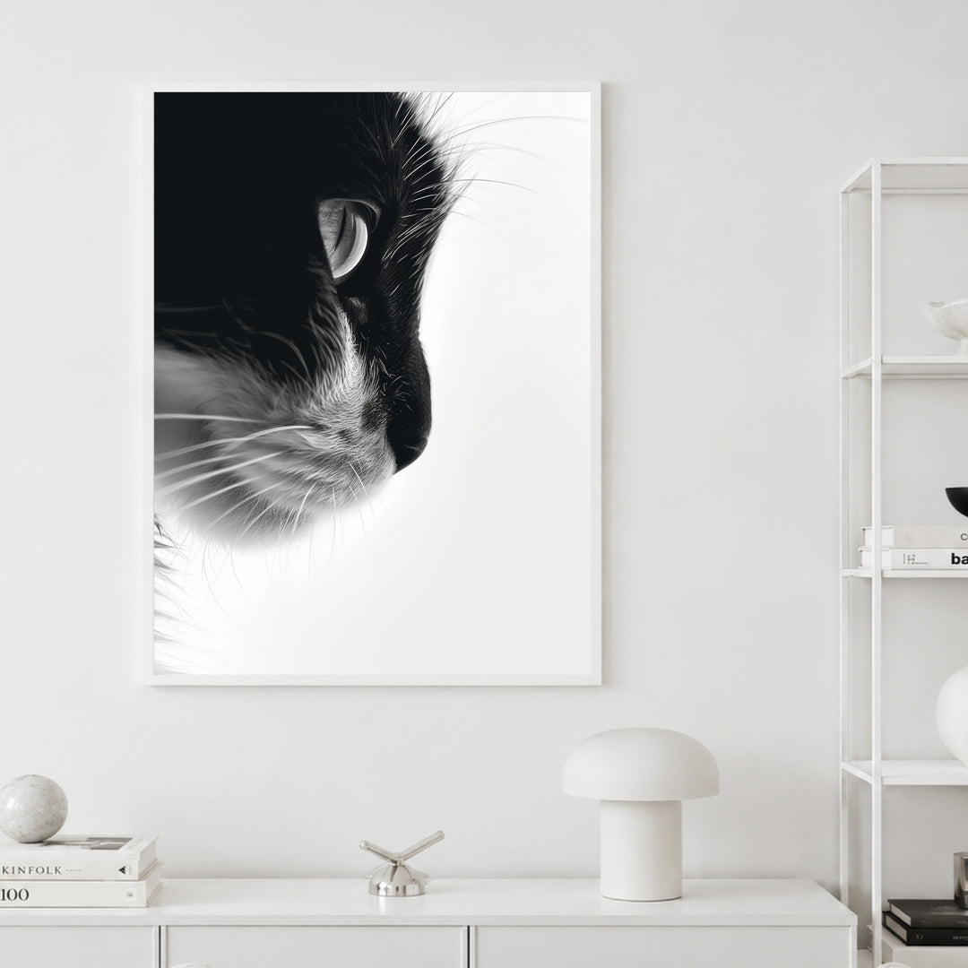 Katzenprofil Schwarz Weiss Poster – Weißer Rahmen – Produktfoto