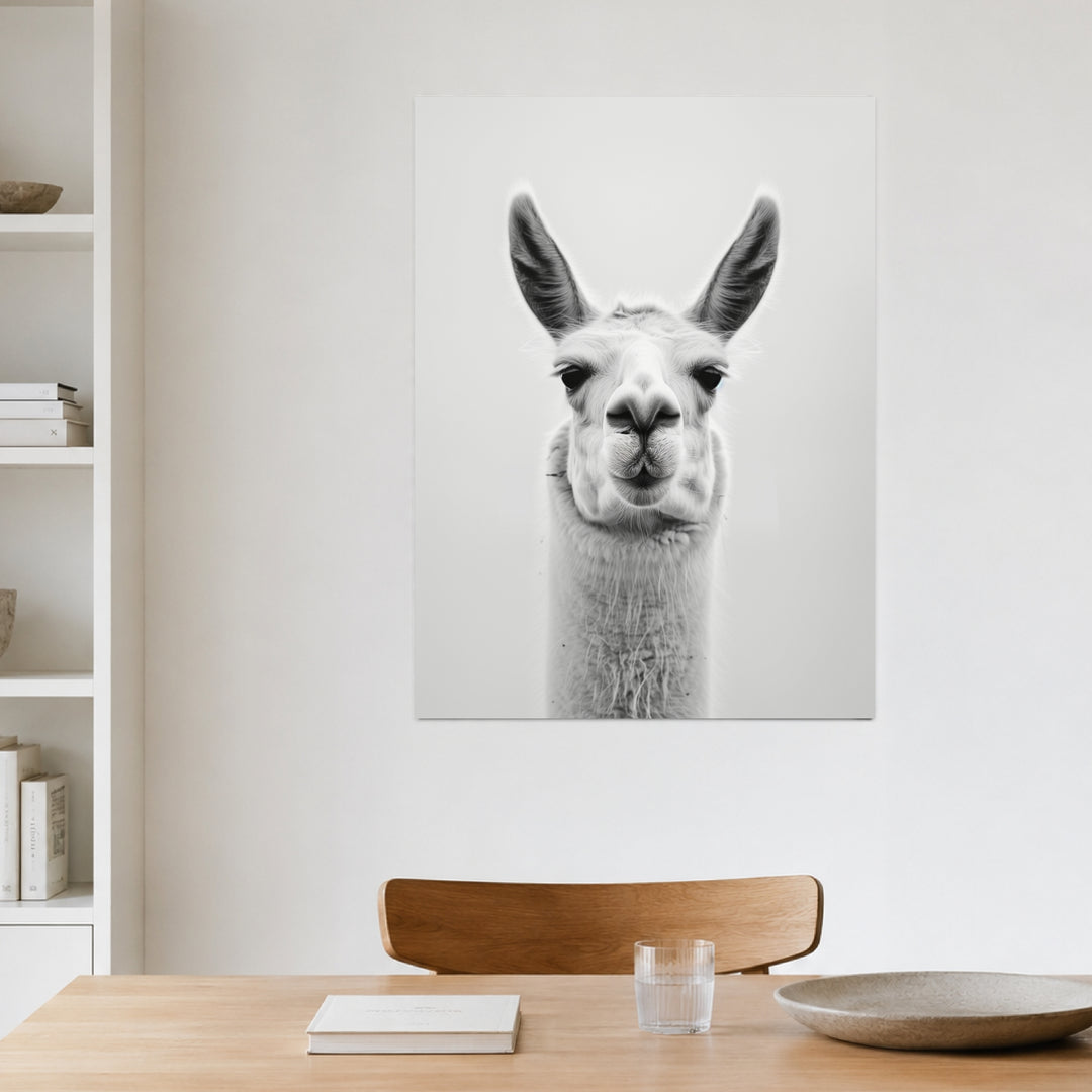 Lama Schwarzweiss Portrait Leinwandbild – Ohne Rahmen – Produktfoto