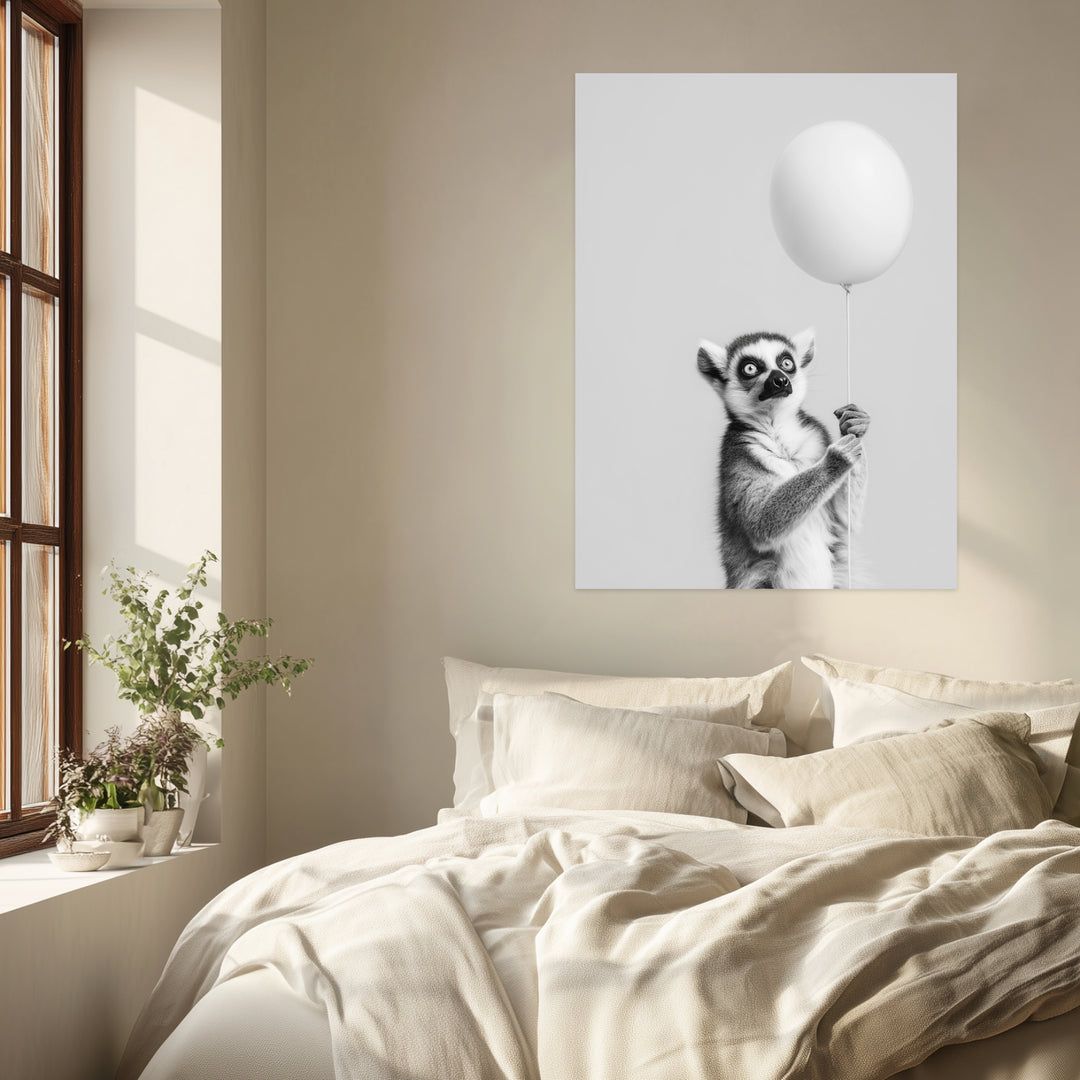 Lemur mit Ballon Leinwandbild abstrakt – Leinwand auf Holzrahmen – Ansicht 3