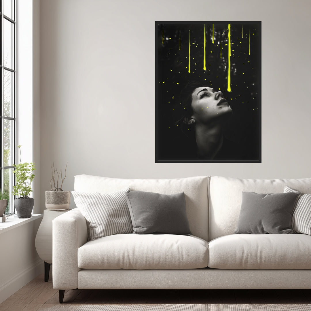 Leuchtende Tropfen Poster schwarz weiß – mattes Kunstdruck-Papier – Ansicht 2