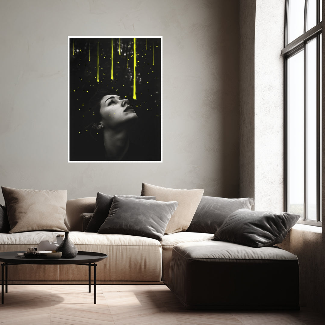 Leuchtende Tropfen Poster schwarz weiß – mattes Kunstdruck-Papier – Ansicht 4