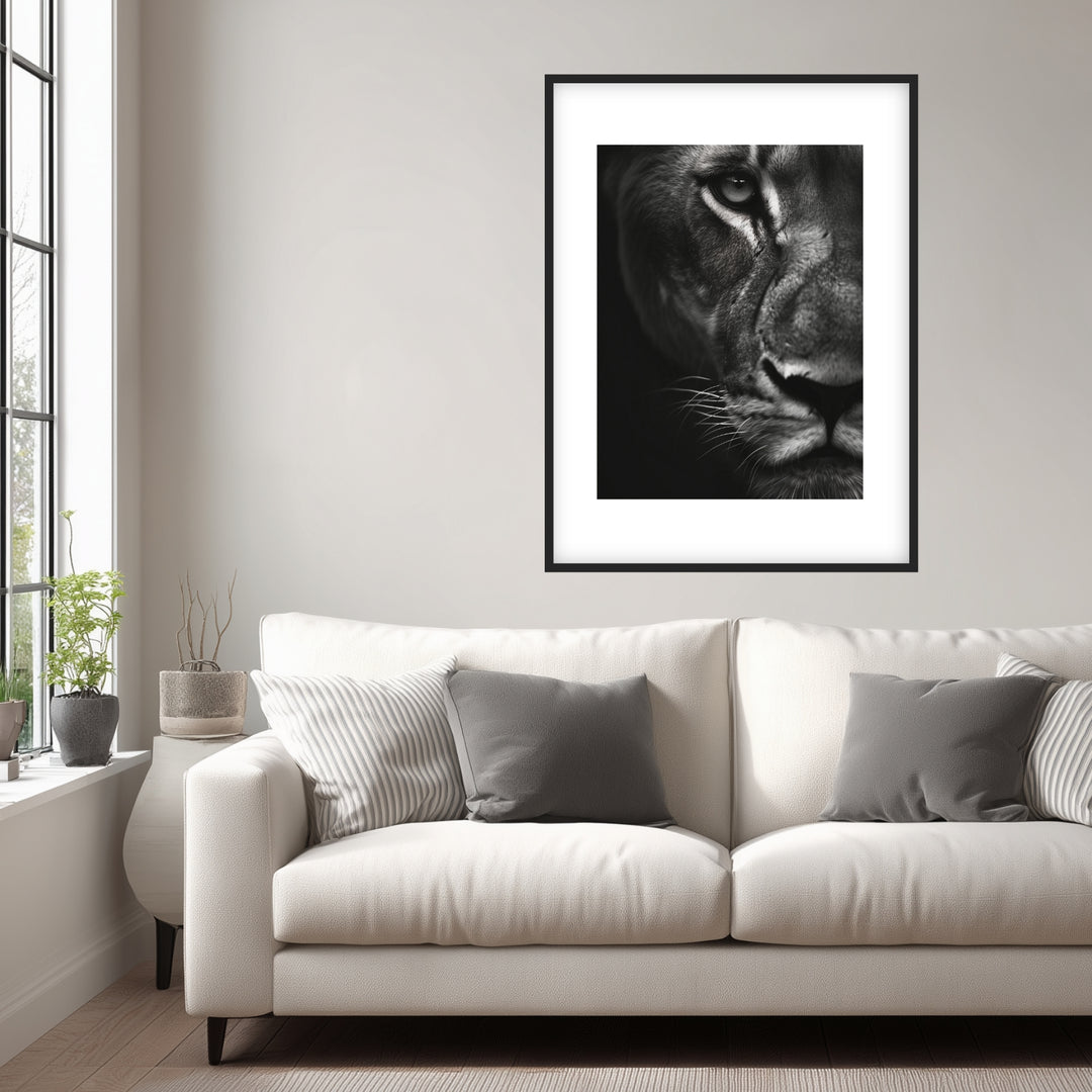 Löwenportrait Poster schwarz weiß – mattes Kunstdruck-Papier – Ansicht 2