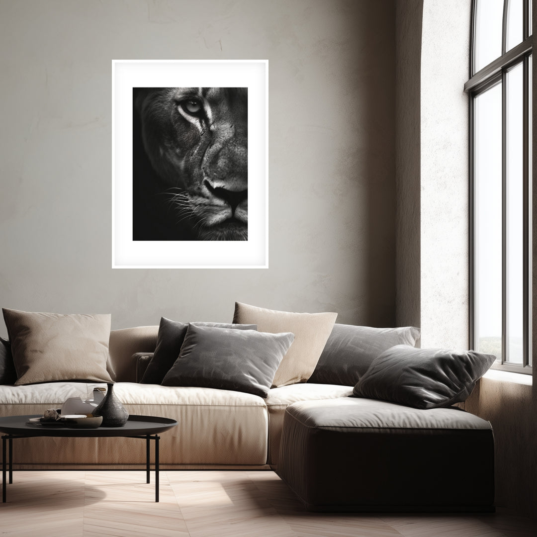 Löwenportrait Poster schwarz weiß – mattes Kunstdruck-Papier – Ansicht 4