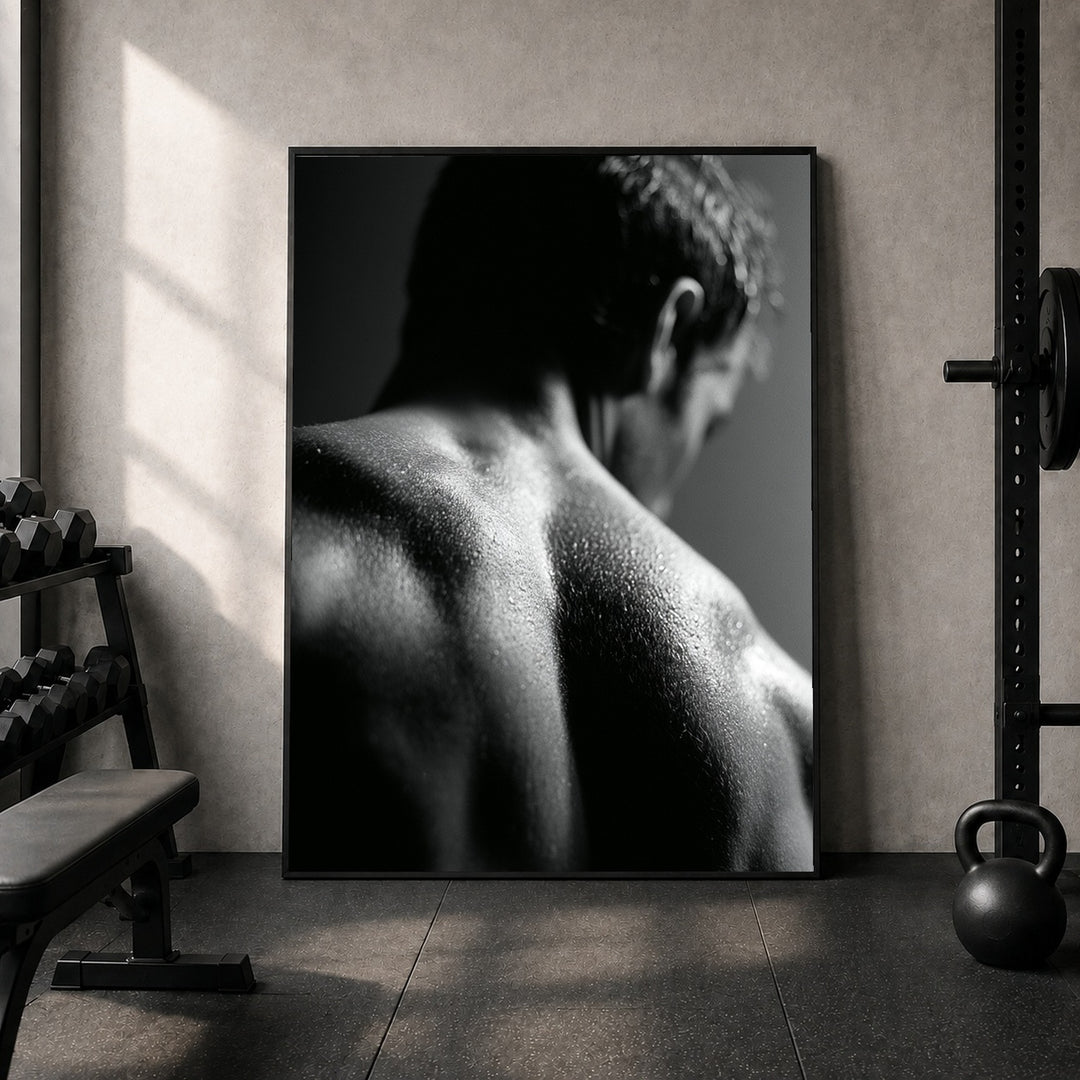 Nasser Rücken im Licht Poster – Schwarzer Rahmen – Produktfoto
