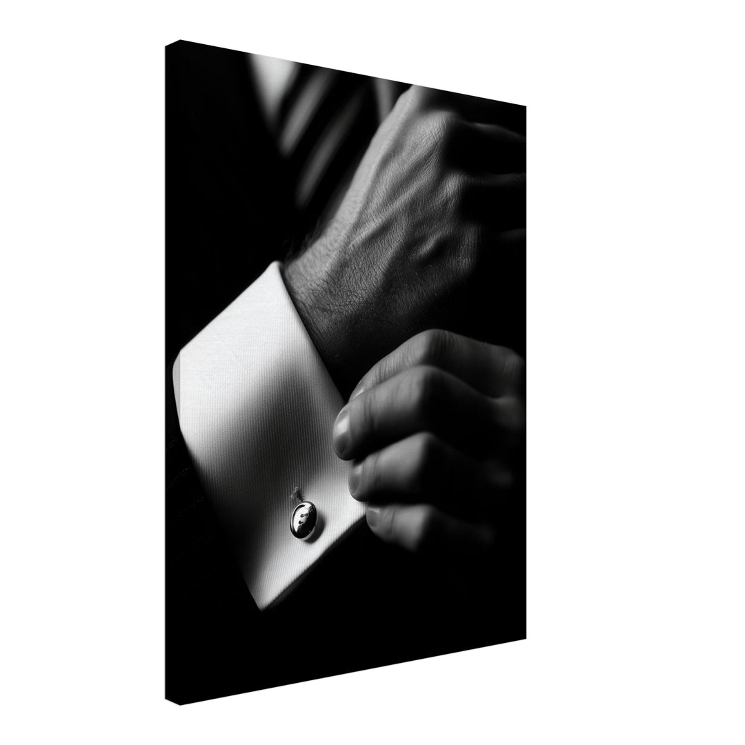 Manschettenknopf in schwarz-weiß Leinwandbild – Schräge Ansicht – Produktfoto