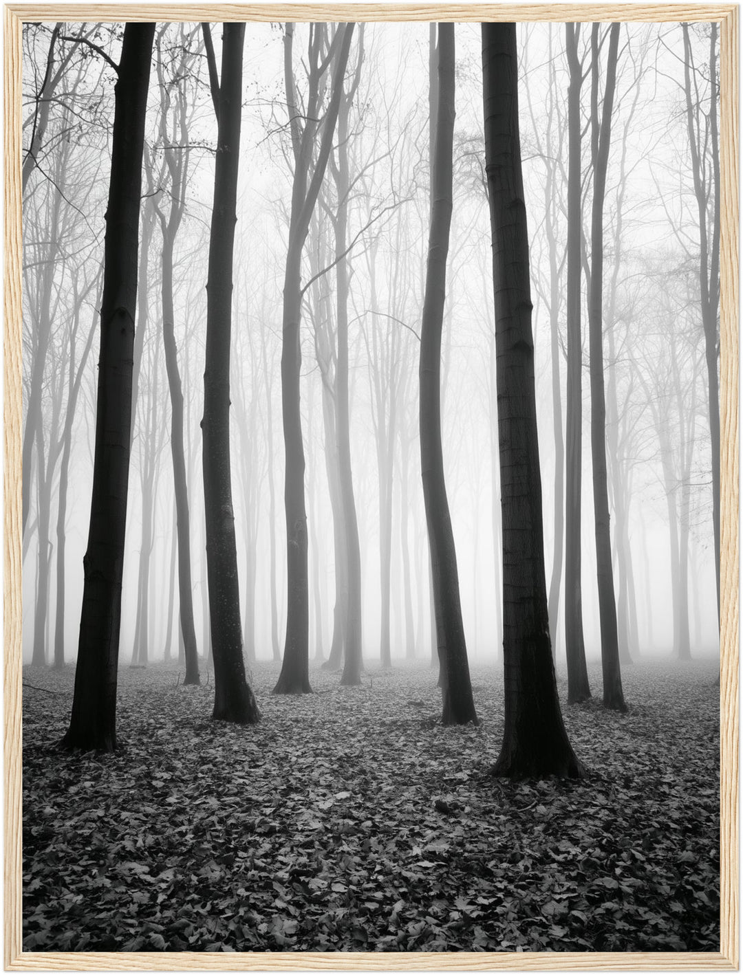 Nebel im Winterwald Poster – Holz natur Rahmen – Produktfoto