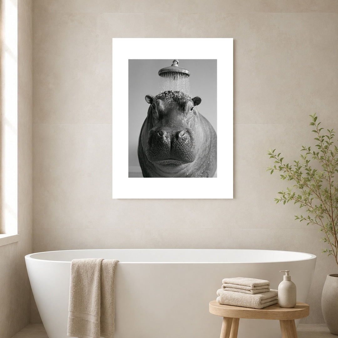 Nilpferd unter der Dusche Leinwandbild – Ohne Rahmen – Produktfoto