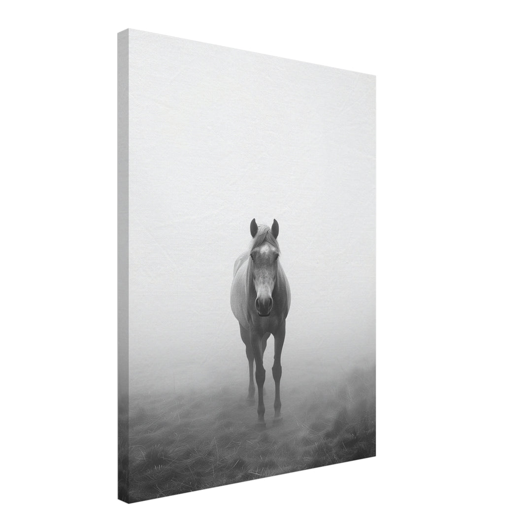 Pferd im Nebel Leinwandbild – Schräge Ansicht – Produktfoto