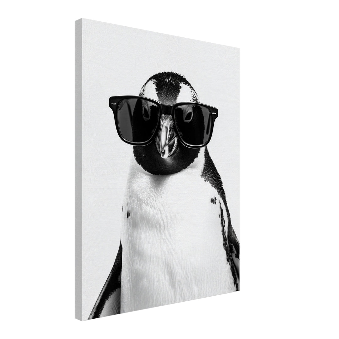 Pinguin mit Sonnenbrille Leinwandbild – Schräge Ansicht – Produktfoto