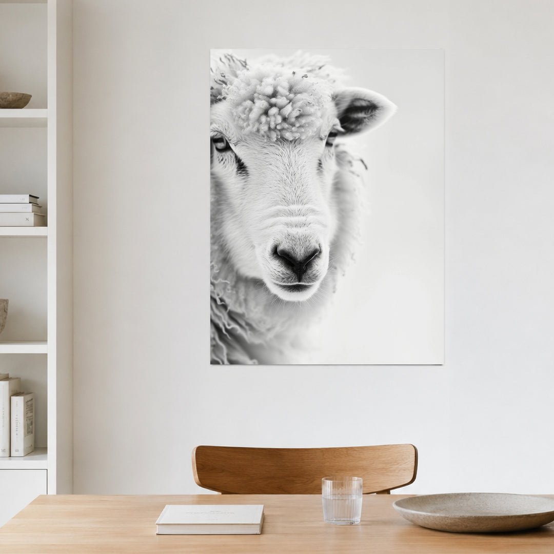 Schaf Portrait Schwarz Weiss Poster – Ohne Rahmen – Produktfoto