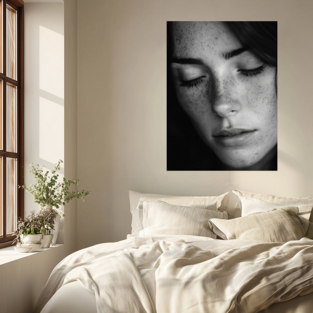 Schwarz-Weiss Portraet Frau Leinwandbild schwarz weiß – Leinwand auf Holzrahmen – Ansicht 4
