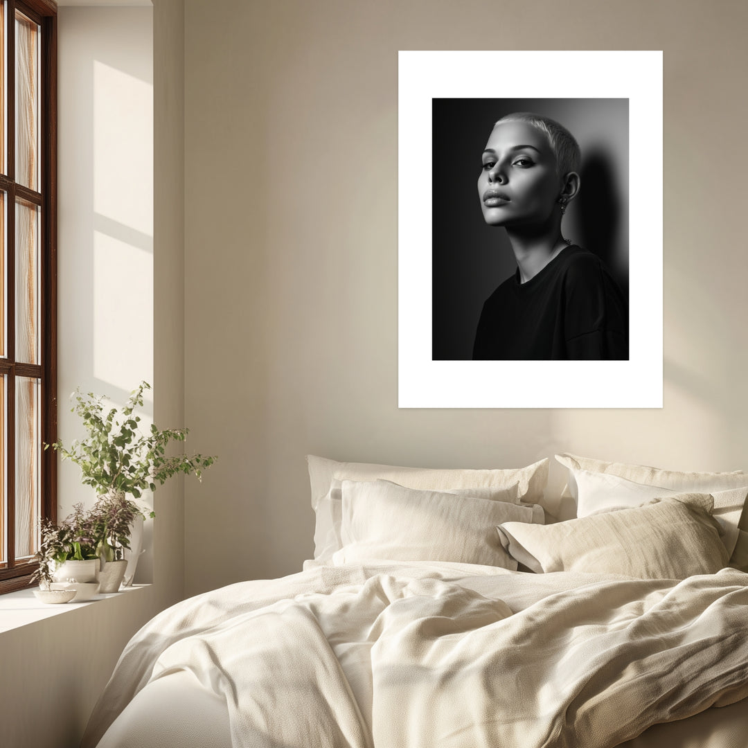 Schwarzweiss Portrait Frau Poster schwarz weiß – mattes Kunstdruck-Papier – Ansicht 3