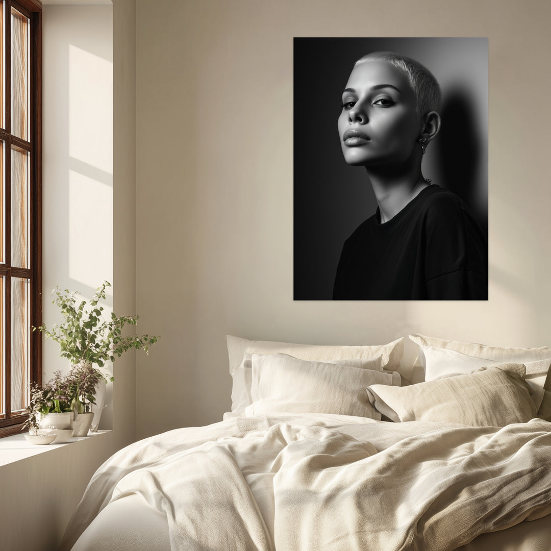 Schwarzweiss Portrait Frau Leinwandbild schwarz weiß – Leinwand auf Holzrahmen – Ansicht 4