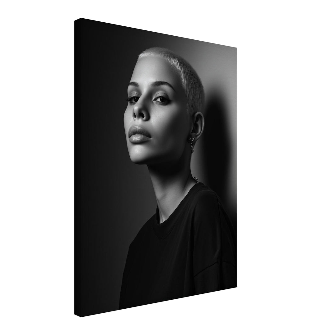 Schwarzweiss Portrait Frau Leinwandbild schwarz weiß – Leinwand auf Holzrahmen – Ansicht 3