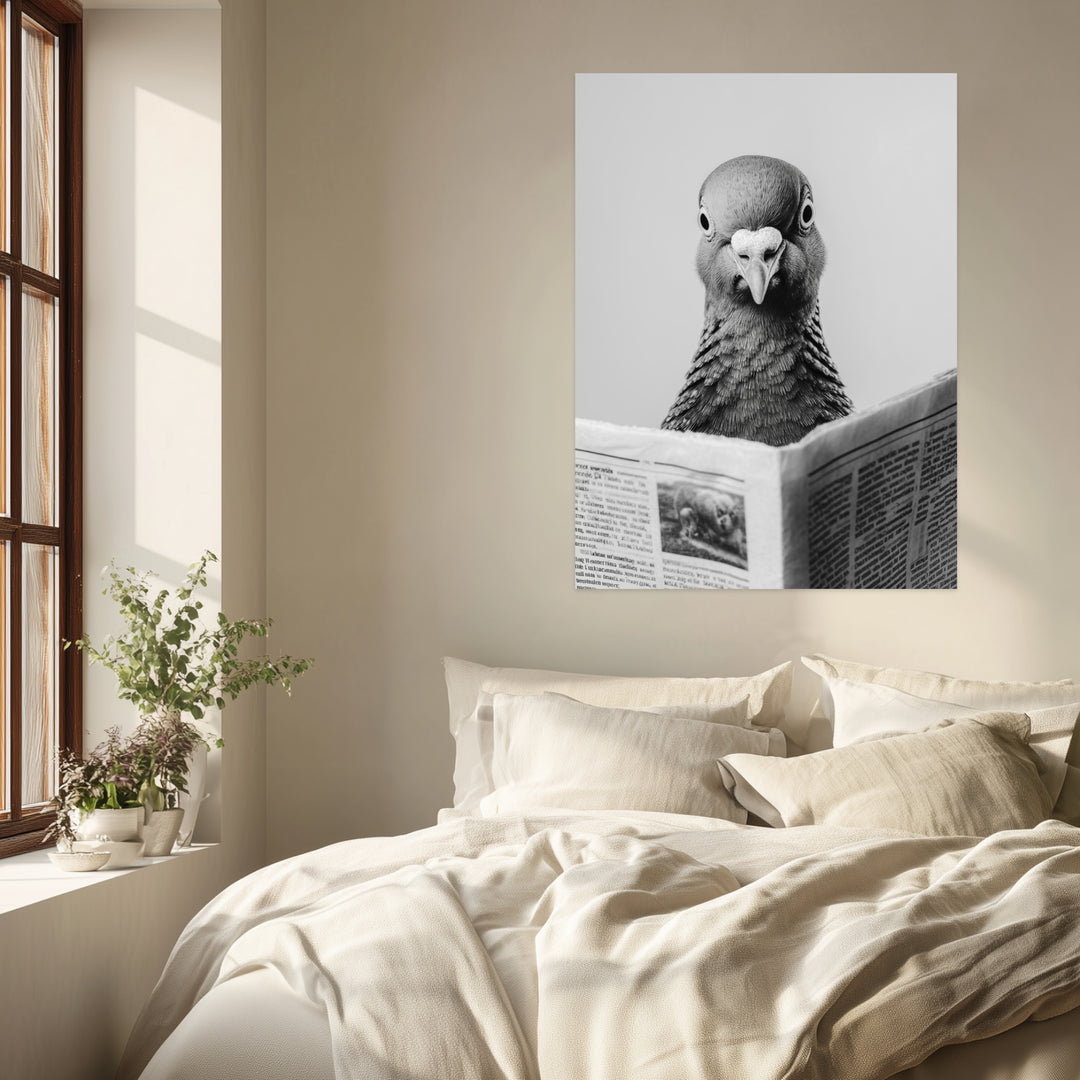 Taube mit Zeitung Leinwandbild abstrakt – Leinwand auf Holzrahmen – Ansicht 3
