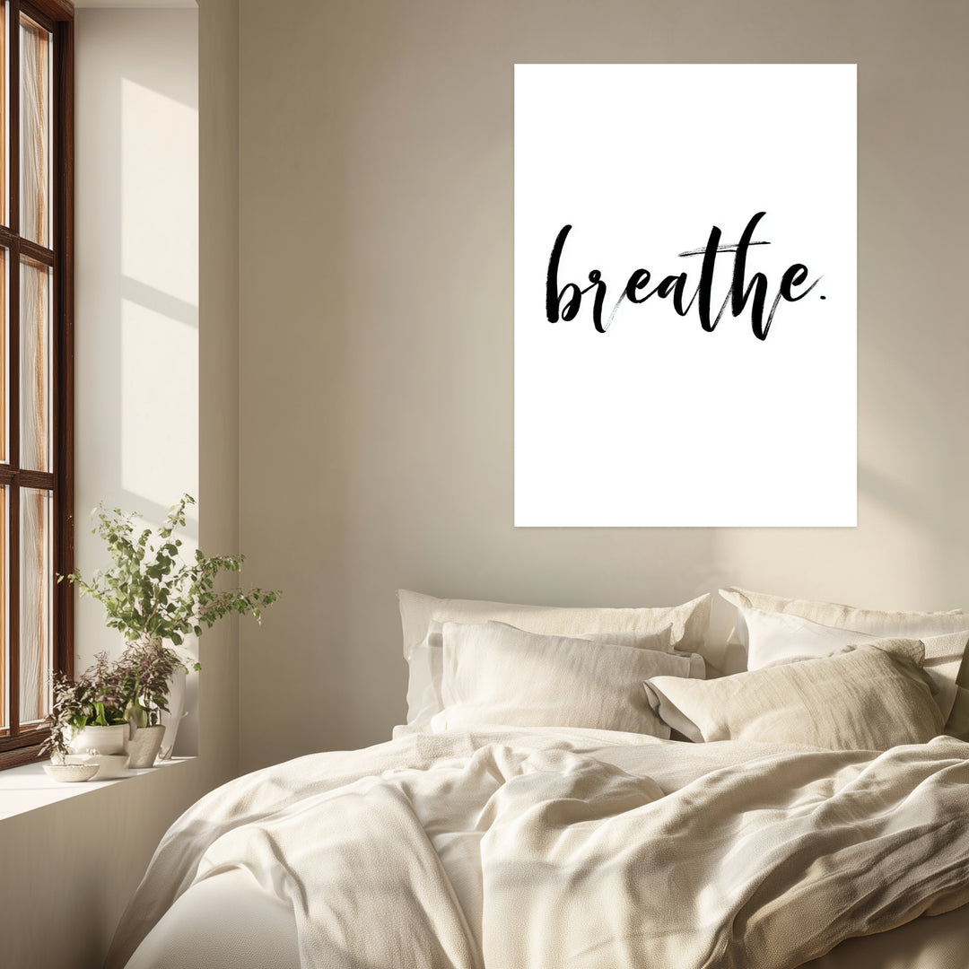 Typografie breathe Leinwandbild abstrakt – Leinwand auf Holzrahmen – Ansicht 3