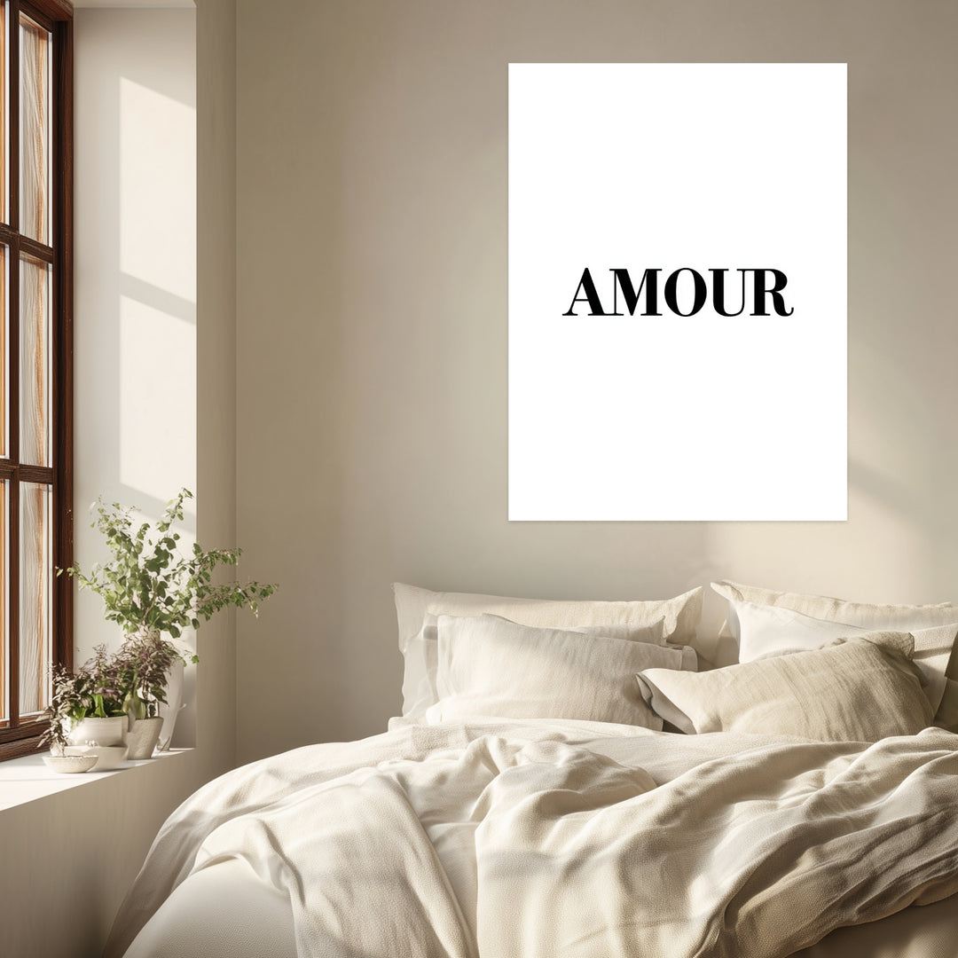Typografie AMOUR Leinwandbild abstrakt – Leinwand auf Holzrahmen – Ansicht 3