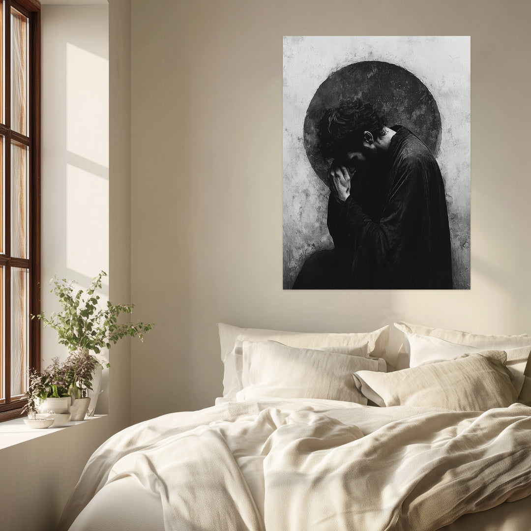 Versunken im Gebet Poster schwarz weiß – mattes Kunstdruck-Papier – Ansicht 3