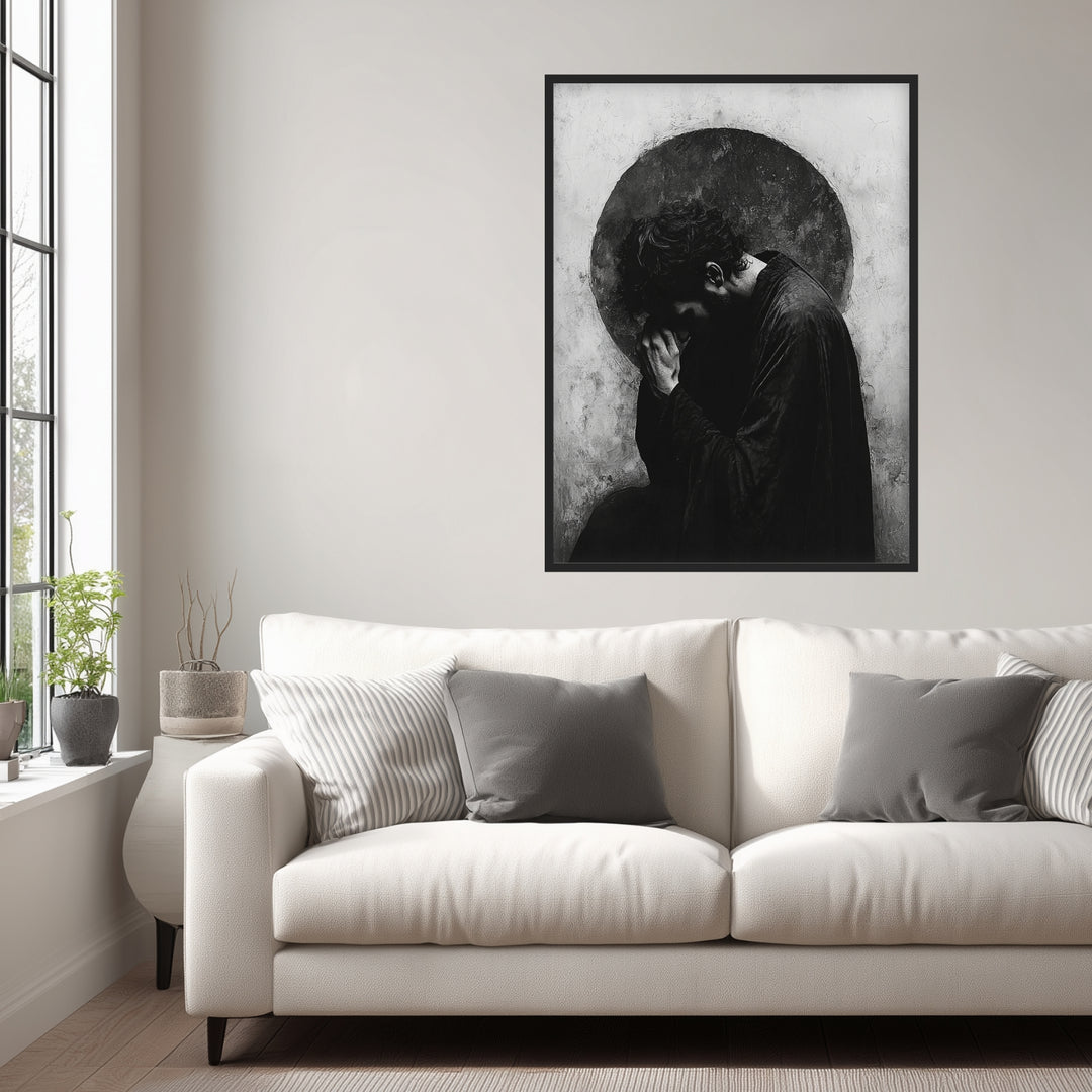Versunken im Gebet Poster schwarz weiß – mattes Kunstdruck-Papier – Ansicht 2